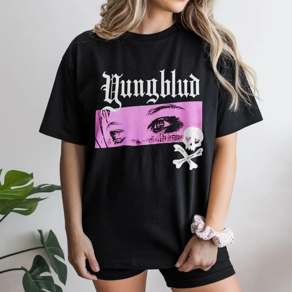 Yungblud Aesthetic Graphic T-Shirt | Gothic Skull & Pink Eyes Print | Premium Soft Cotton Tee | Alternative Rock Band Merch G