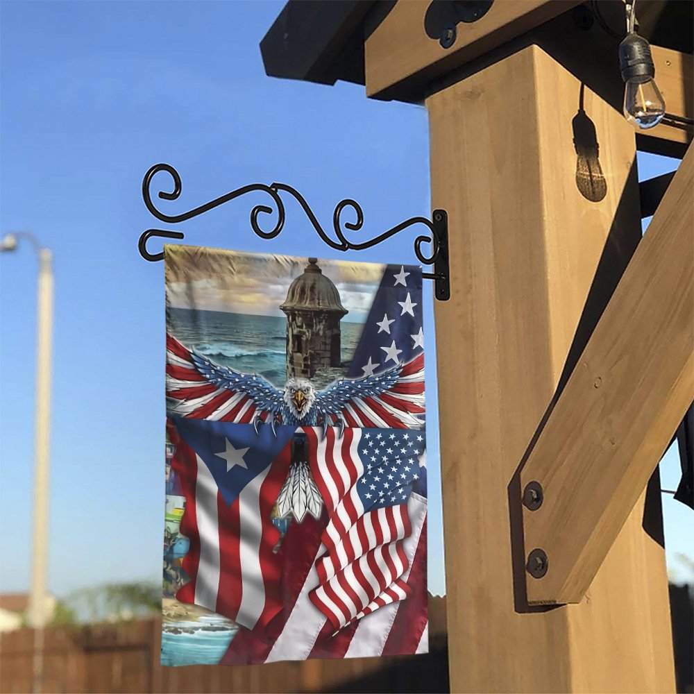 Puerto Rico US Flag Garden Flag | Patriotic Eagle Outdoor Decor | Weather-Resistant Polyester | Gift for Puerto Rican Heritag
