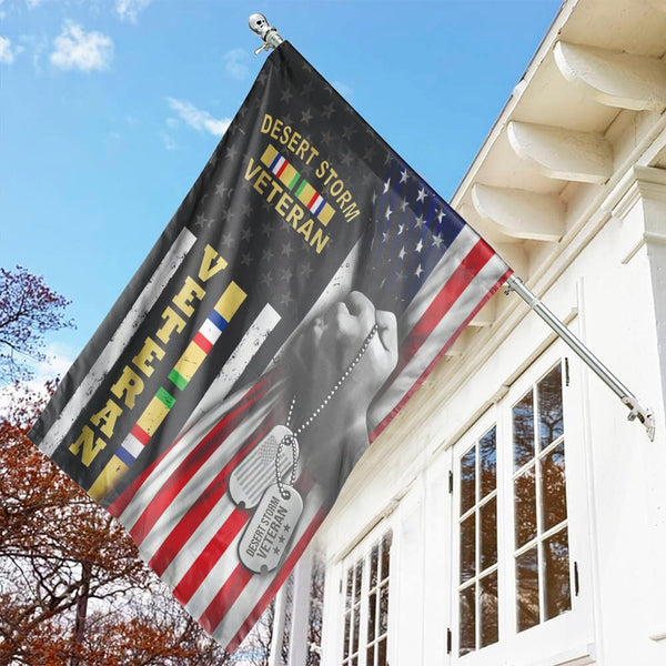 Desert Storm Veteran Garden Flag | US American Military Dog Tag Design | Premium Weather-Resistant Polyester | Patriotic Gift