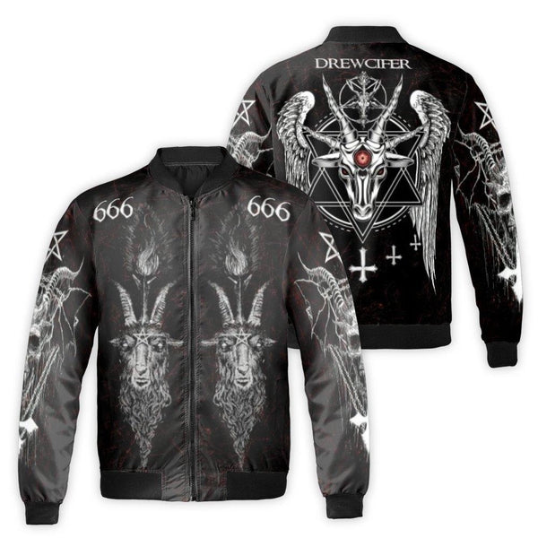 Baphomet Bomber Jacket | Satanic 666 Pentagram Graphic Print | Durable Nylon Streetwear | Unisex Occult Aesthetic Gift for Me