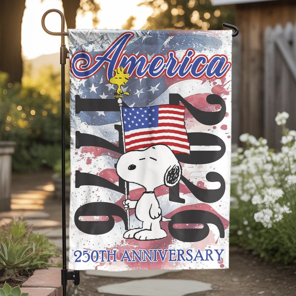 Patriotic Cartoon Dog Garden Flag | America 250th Anniversary Yard Banner | Weather-Resistant Polyester | Collectible Outdoor