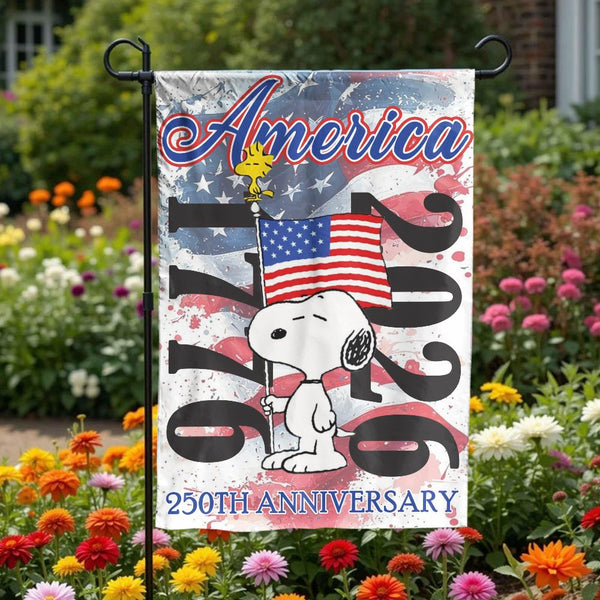 Patriotic Cartoon Dog Garden Flag | America 250th Anniversary Yard Banner | Weather-Resistant Polyester | Collectible Outdoor