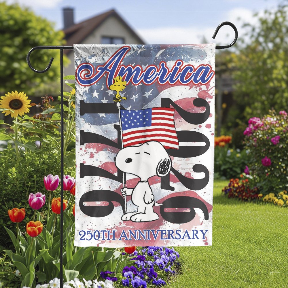 Patriotic Cartoon Dog Garden Flag | America 250th Anniversary Yard Banner | Weather-Resistant Polyester | Collectible Outdoor