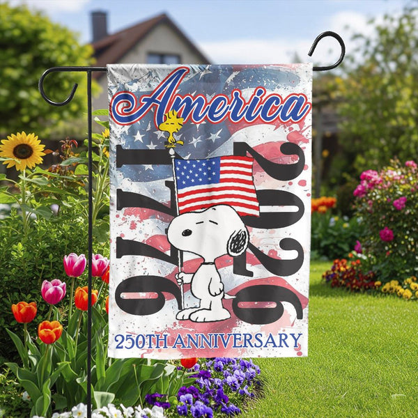 Patriotic Cartoon Dog Garden Flag | America 250th Anniversary Yard Banner | Weather-Resistant Polyester | Collectible Outdoor