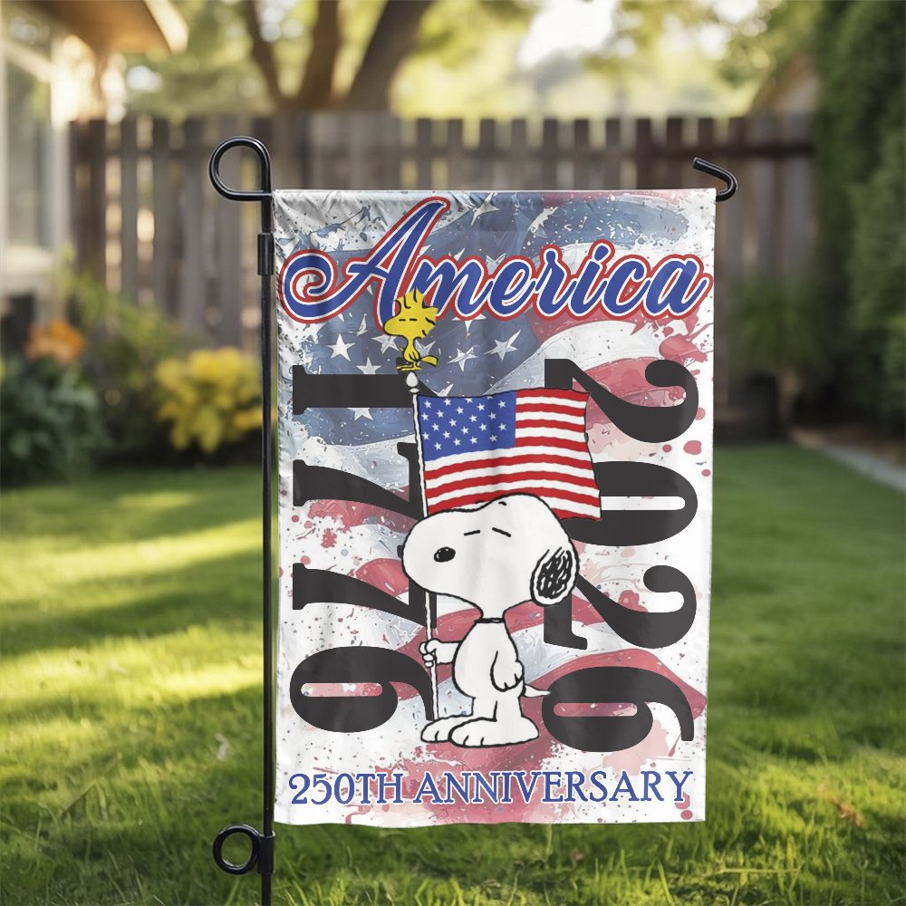 Patriotic Cartoon Dog Garden Flag | America 250th Anniversary Yard Banner | Weather-Resistant Polyester | Collectible Outdoor